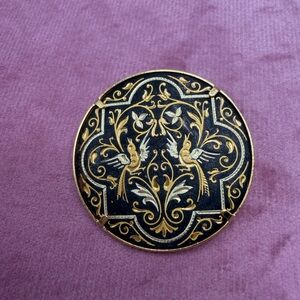 Vintage Spanish Damascene Brooch with Birds.